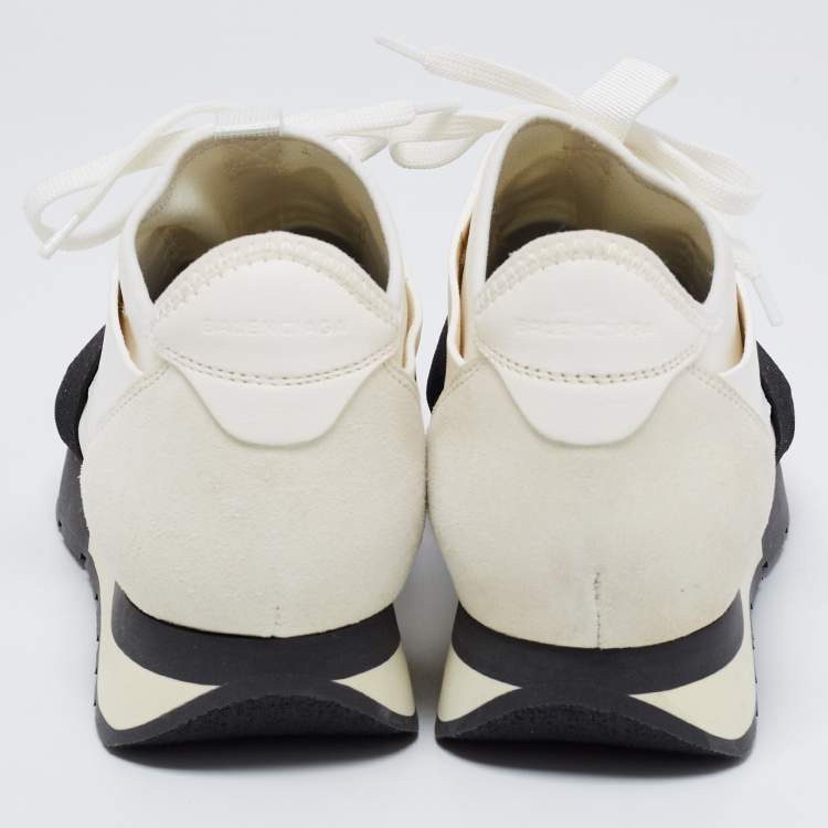 Pre Owned Balenciaga White Leather And Mesh Race Runner Sneakers Size 40