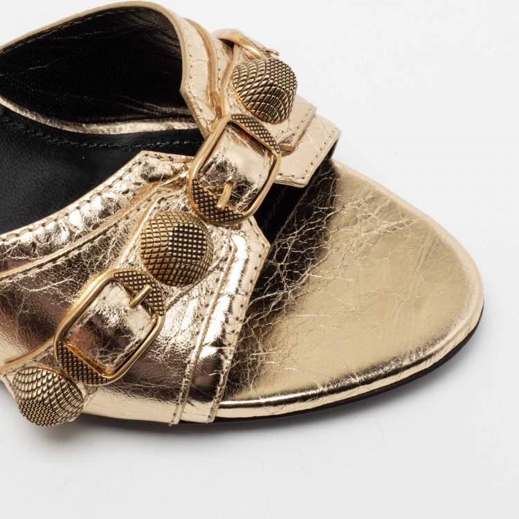 Pre Owned Balenciaga Gold Leather Cagole Slide Sandals Size 37