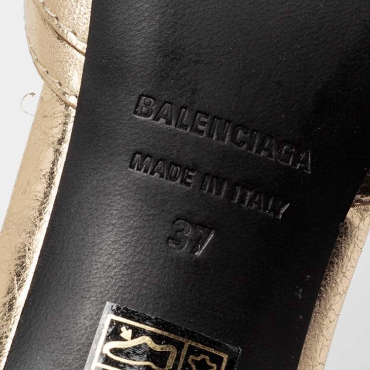 Pre Owned Balenciaga Gold Leather Cagole Slide Sandals Size 37