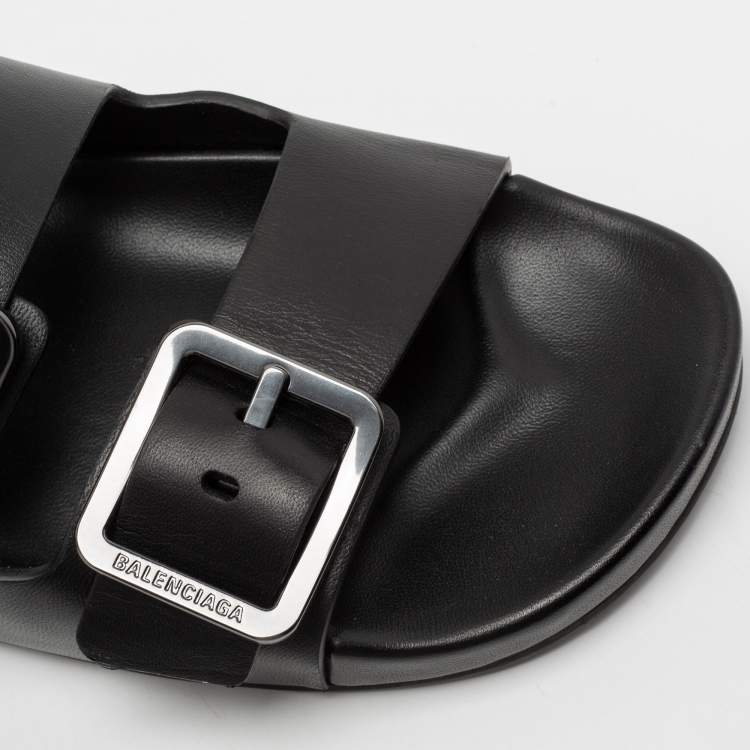Pre Owned Balenciaga Black Leather Mallorca Flat Sandals Size 39