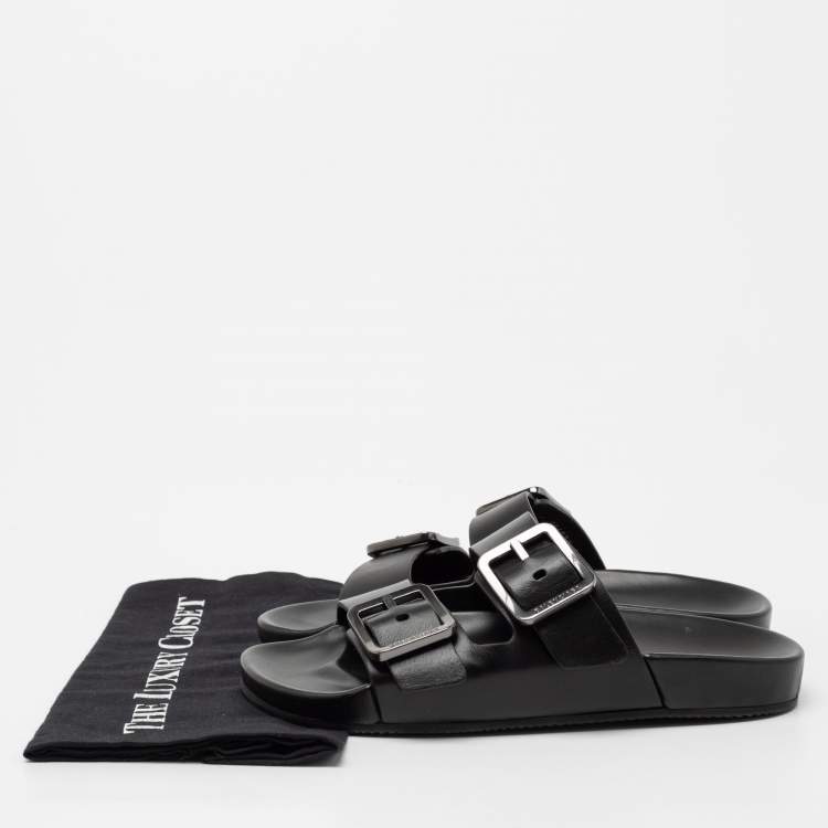 Pre Owned Balenciaga Black Leather Mallorca Flat Sandals Size 39