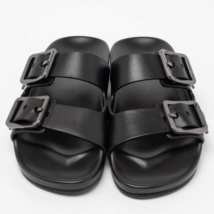 Pre Owned Balenciaga Black Leather Mallorca Flat Sandals Size 39