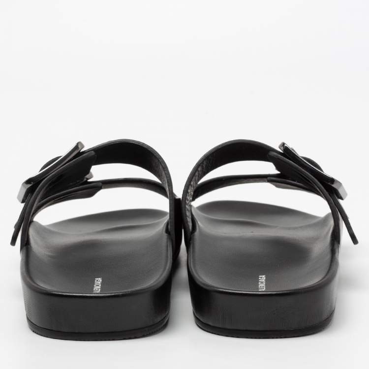Pre Owned Balenciaga Black Leather Mallorca Flat Sandals Size 39