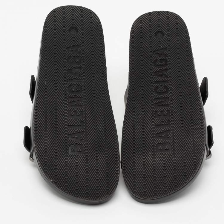 Pre Owned Balenciaga Black Leather Mallorca Flat Sandals Size 39