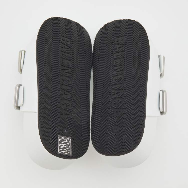 Pre Owned Balenciaga White Leather Buckle Platform Slide Size 38