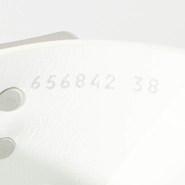 Pre Owned Balenciaga White Leather Buckle Platform Slide Size 38