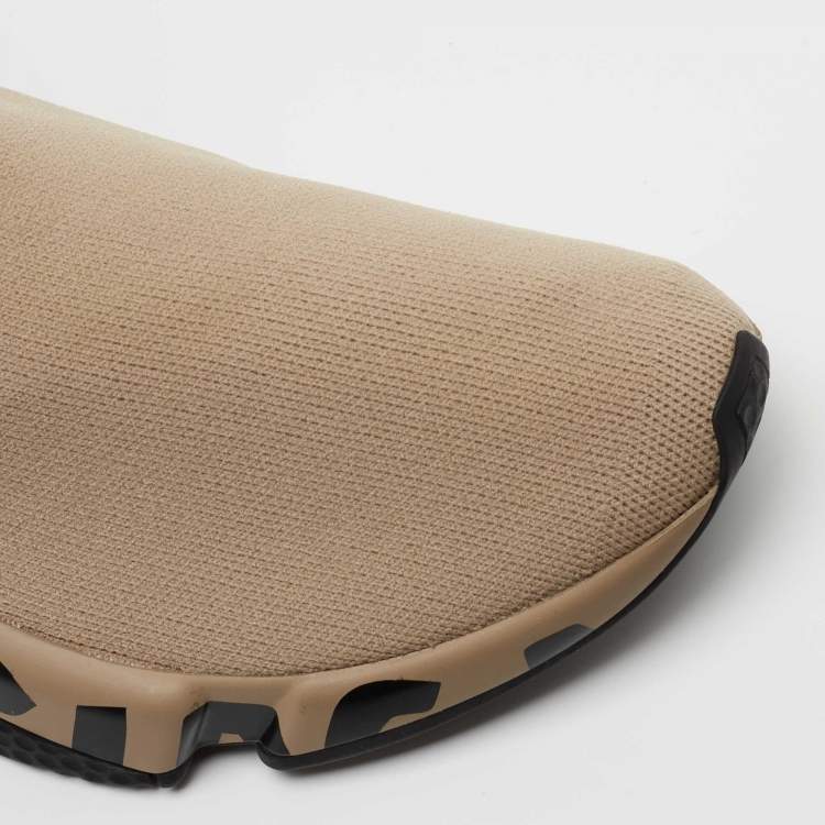 Pre Owned Balenciaga Beige Knit Fabric  Speed Graffiti Sneakers Size 38