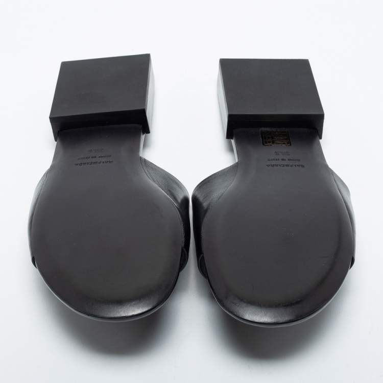 Pre Owned Balenciaga Black Leather Logo Print Flat Slides Size 38.5