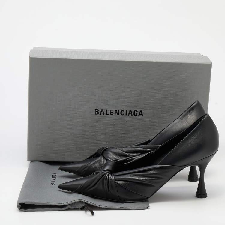 Pre Owned Balenciaga Black Leather Drapy Pointed Toe Pumps Size 38.5