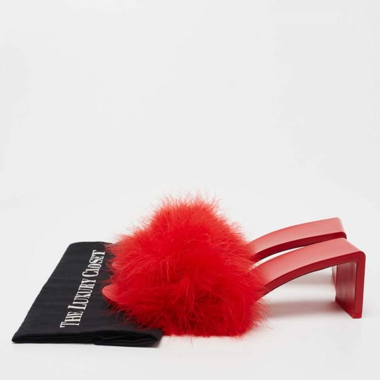 Pre Owned Balenciaga Red Feather Slide Sandals Size 39