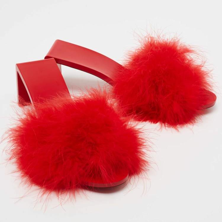 Pre Owned Balenciaga Red Feather Slide Sandals Size 39