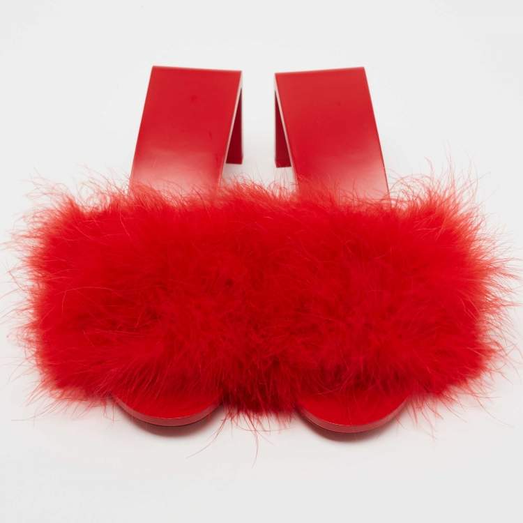 Pre Owned Balenciaga Red Feather Slide Sandals Size 39