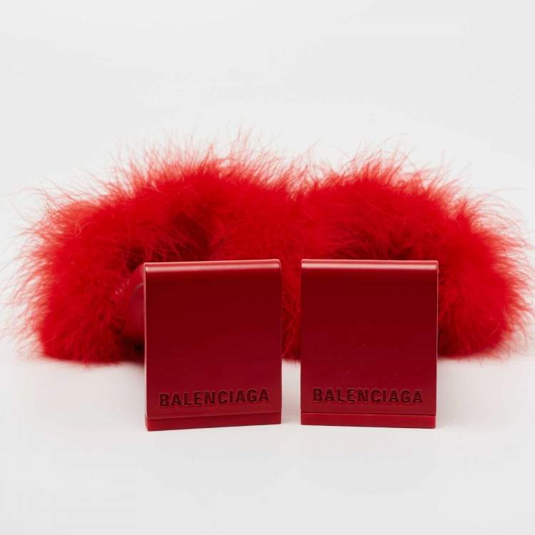 Pre Owned Balenciaga Red Feather Slide Sandals Size 39