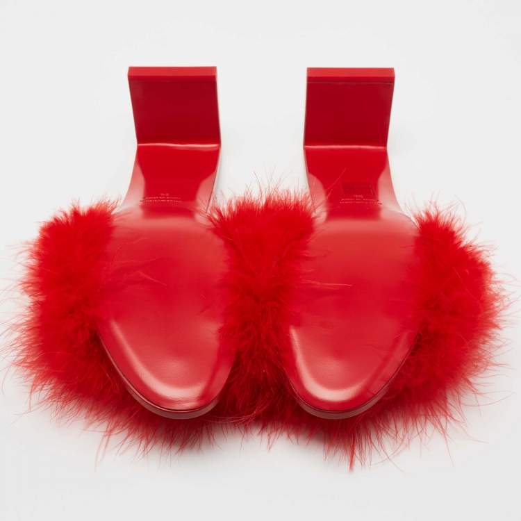 Pre Owned Balenciaga Red Feather Slide Sandals Size 39