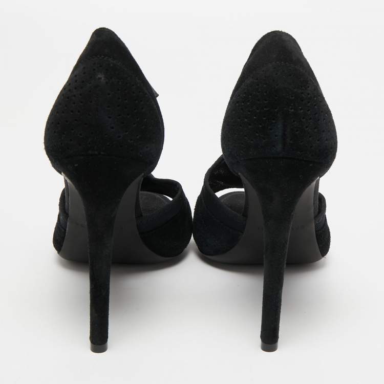 Pre Owned Balenciaga Black Canvas and Suede Open Toe T-Strap Sandals Size 41