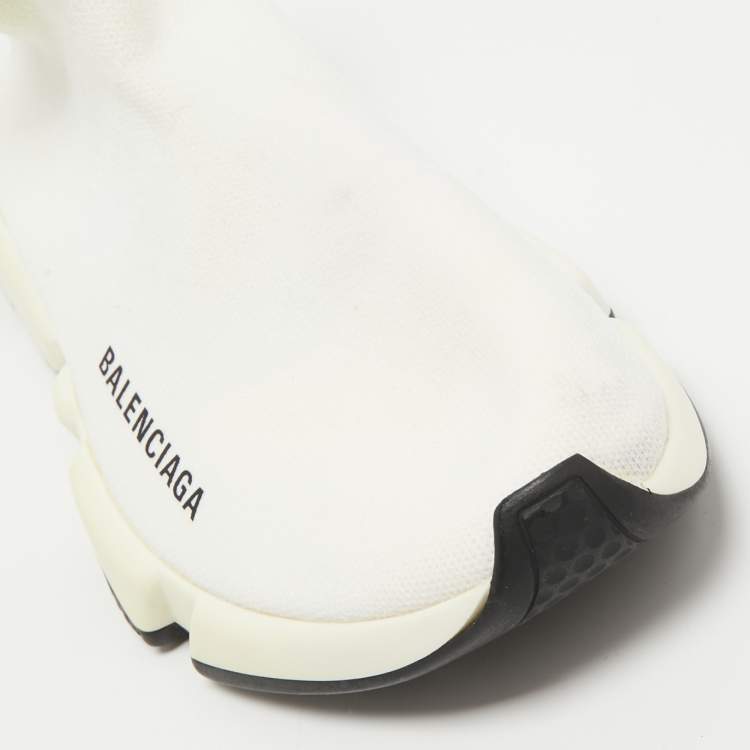 Pre Owned Balenciaga Cream Knit Fabric Speed Trainer Sneakers Size 38