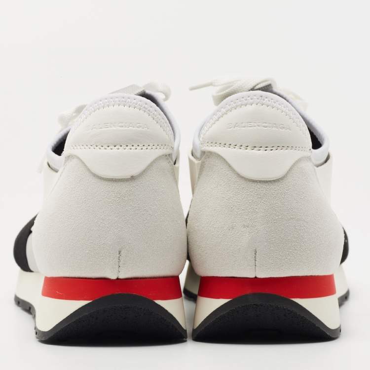 Pre Owned Balenciaga White/Grey Leather and Mesh Race Runner Sneakers Size 44
