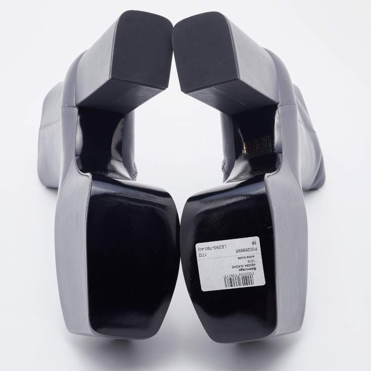 Pre Owned Balenciaga Grey Leather Block Heel Platform Ankle Length Boots Size 38