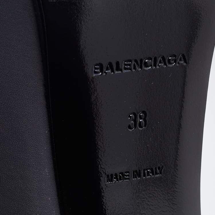 Pre Owned Balenciaga Grey Leather Block Heel Platform Ankle Length Boots Size 38