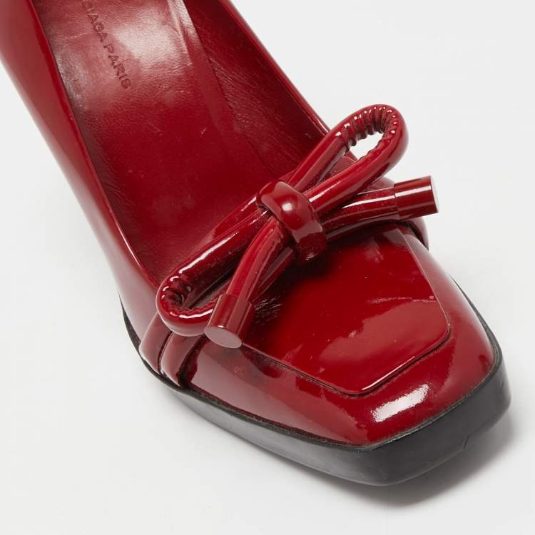 Pre Owned Balenciaga Red Patent Leather Loafer Pumps Size 37