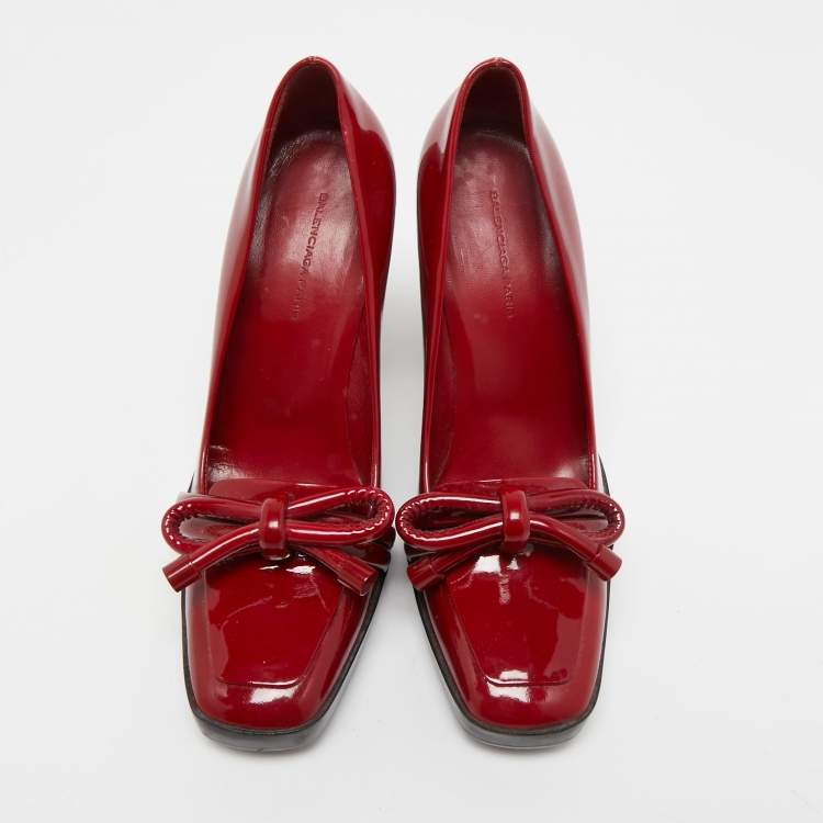Pre Owned Balenciaga Red Patent Leather Loafer Pumps Size 37