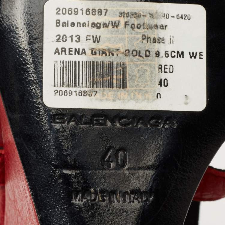 Pre Owned Balenciaga Red Leather Arena Wedge Sandals Size 40