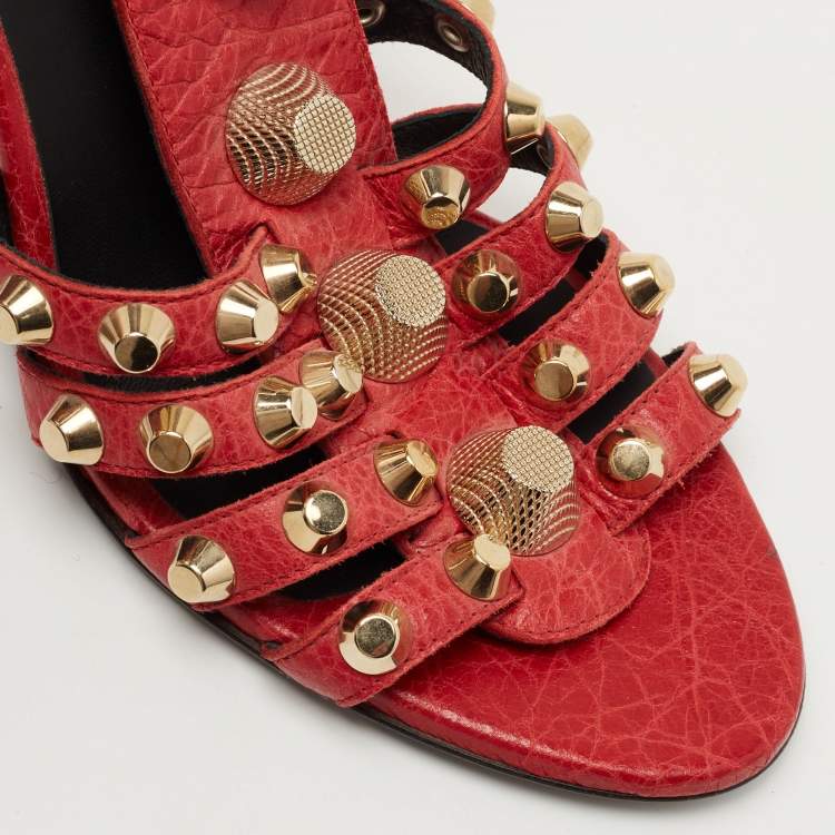 Pre Owned Balenciaga Red Leather Arena Wedge Sandals Size 40