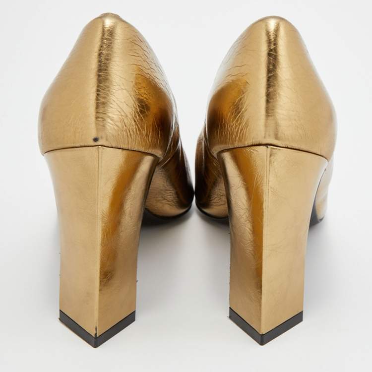 Pre Owned Balenciaga Metallic Gold Leather Blade Pointed Toe Pumps Size 36