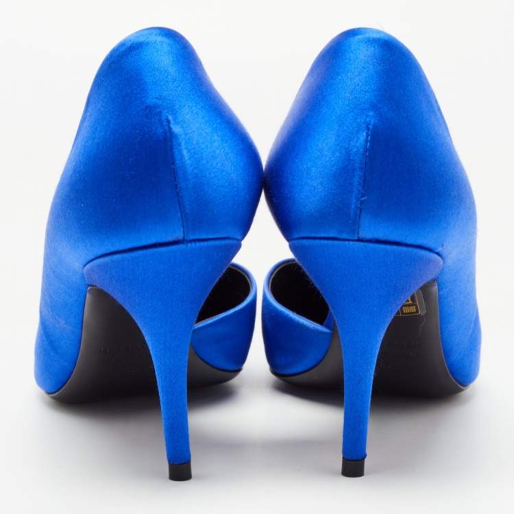 Pre Owned Balenciaga Blue Satin BB Knife Pumps Size 39