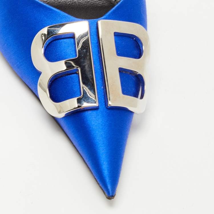 Pre Owned Balenciaga Blue Satin BB Knife Pumps Size 39