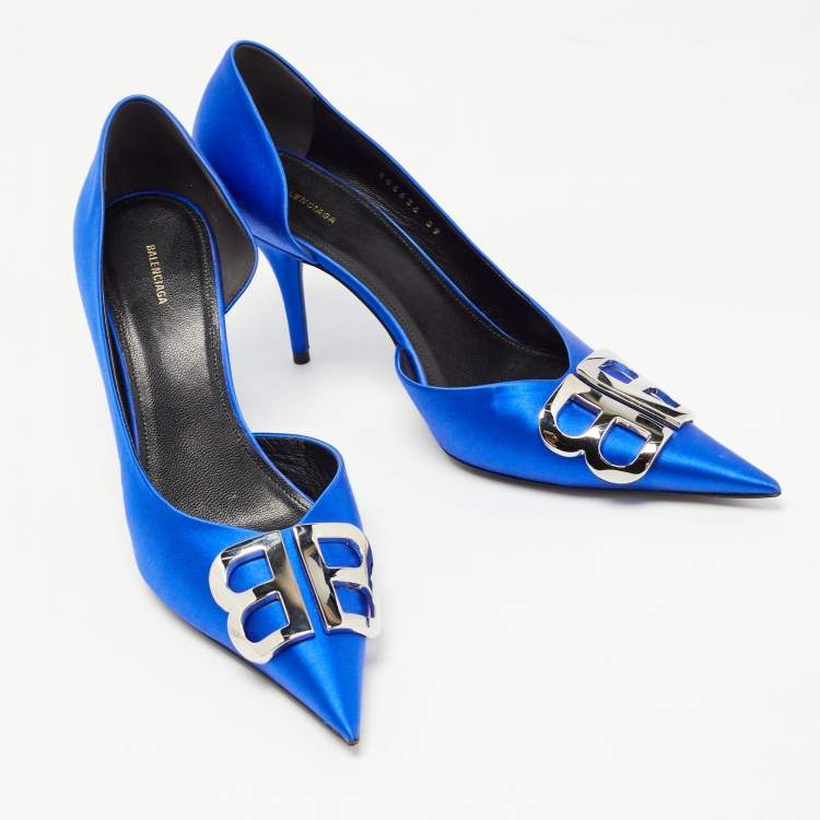 Pre Owned Balenciaga Blue Satin BB Knife Pumps Size 39