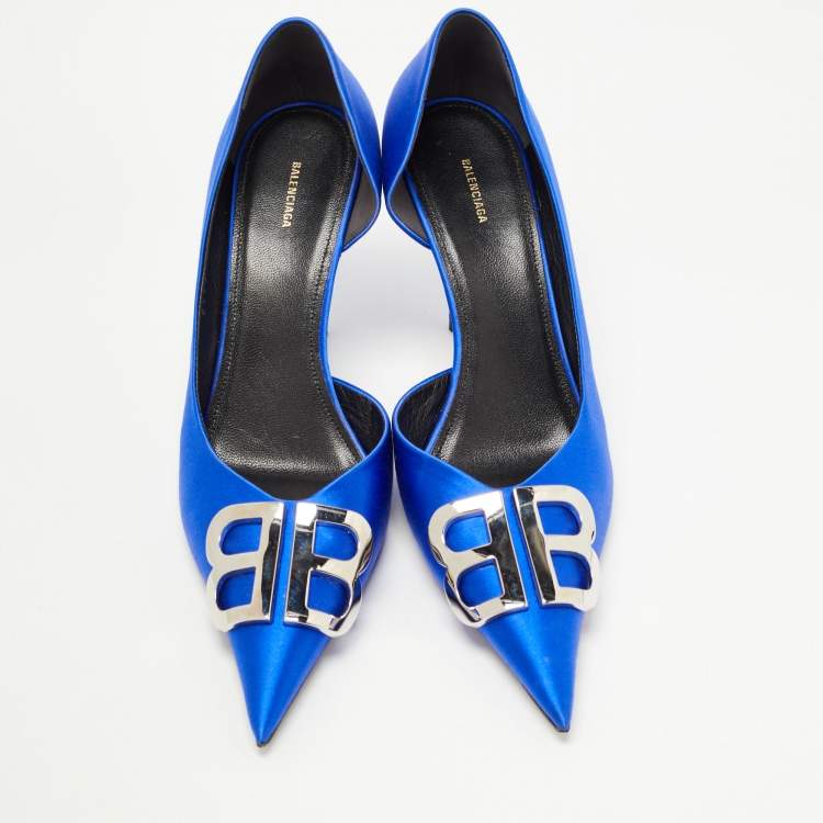 Pre Owned Balenciaga Blue Satin BB Knife Pumps Size 39