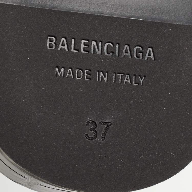 Pre Owned Balenciaga Black Croc Embossed Leather Cosy BB Flat Mules Size 37 
