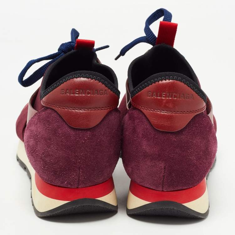 Pre Owned Balenciaga Burgundy Leather and Mesh Race Runner Sneakers Size 39
