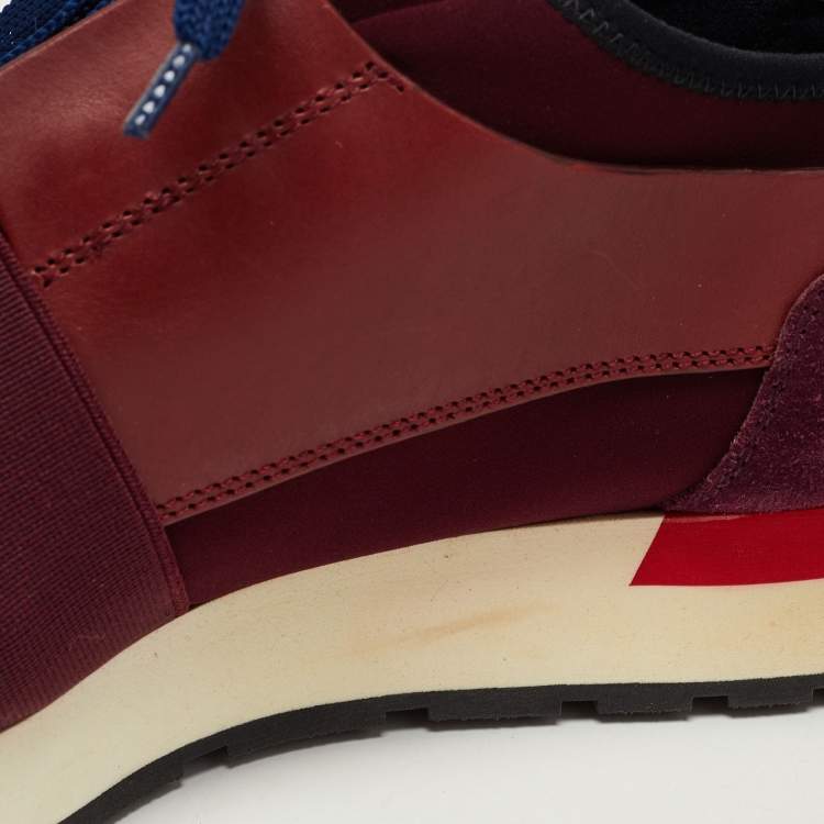 Pre Owned Balenciaga Burgundy Leather and Mesh Race Runner Sneakers Size 39