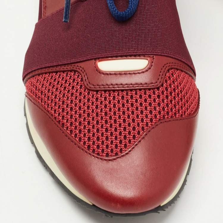Pre Owned Balenciaga Burgundy Leather and Mesh Race Runner Sneakers Size 39