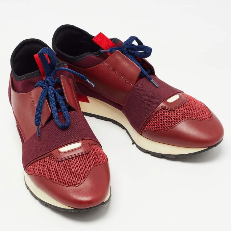 Pre Owned Balenciaga Burgundy Leather and Mesh Race Runner Sneakers Size 39