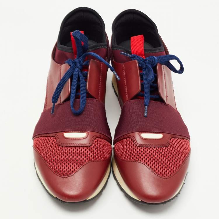 Pre Owned Balenciaga Burgundy Leather and Mesh Race Runner Sneakers Size 39