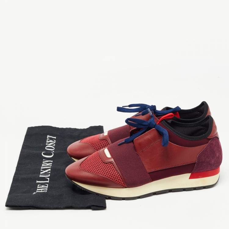 Pre Owned Balenciaga Burgundy Leather and Mesh Race Runner Sneakers Size 39
