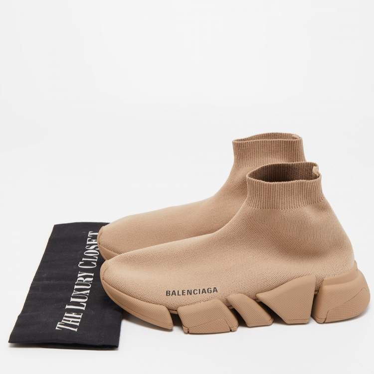 مملوكة مسبقًا Balenciaga Brown Knit Fabric Speed Trainer Sneakers Size 37