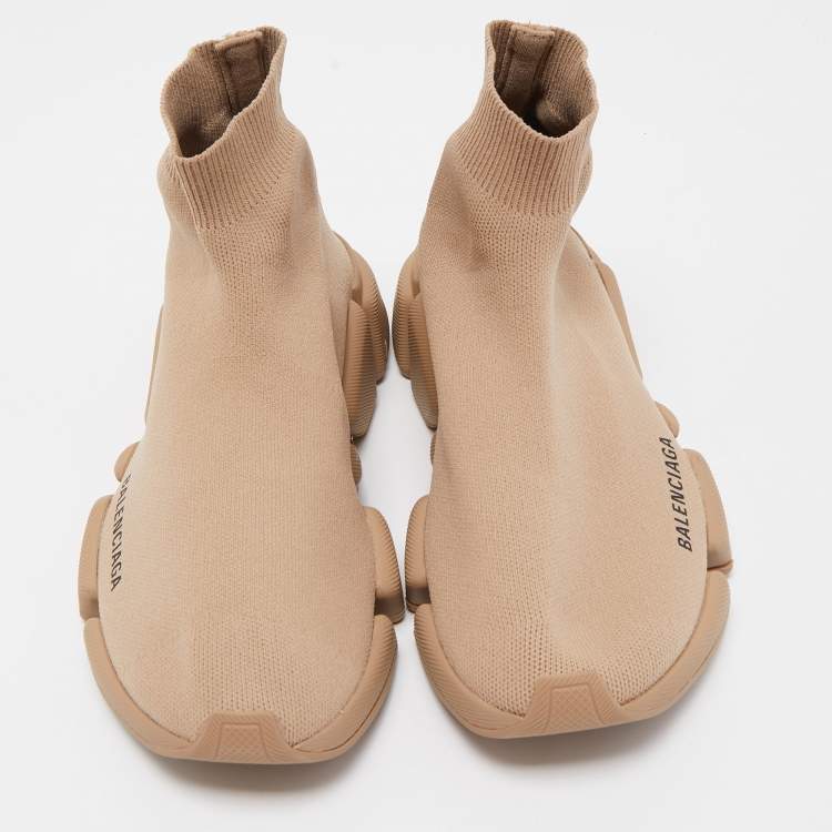 مملوكة مسبقًا Balenciaga Brown Knit Fabric Speed Trainer Sneakers Size 37