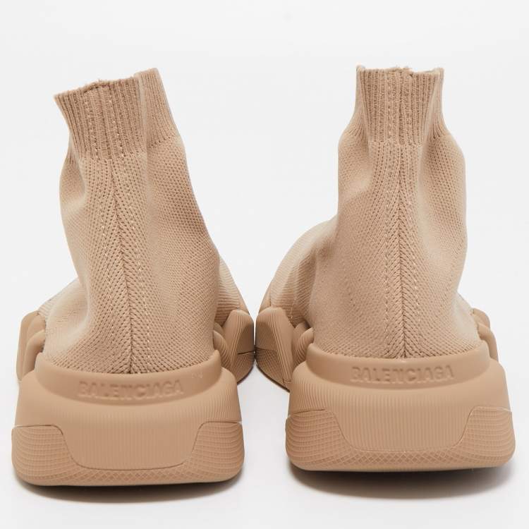 مملوكة مسبقًا Balenciaga Brown Knit Fabric Speed Trainer Sneakers Size 37