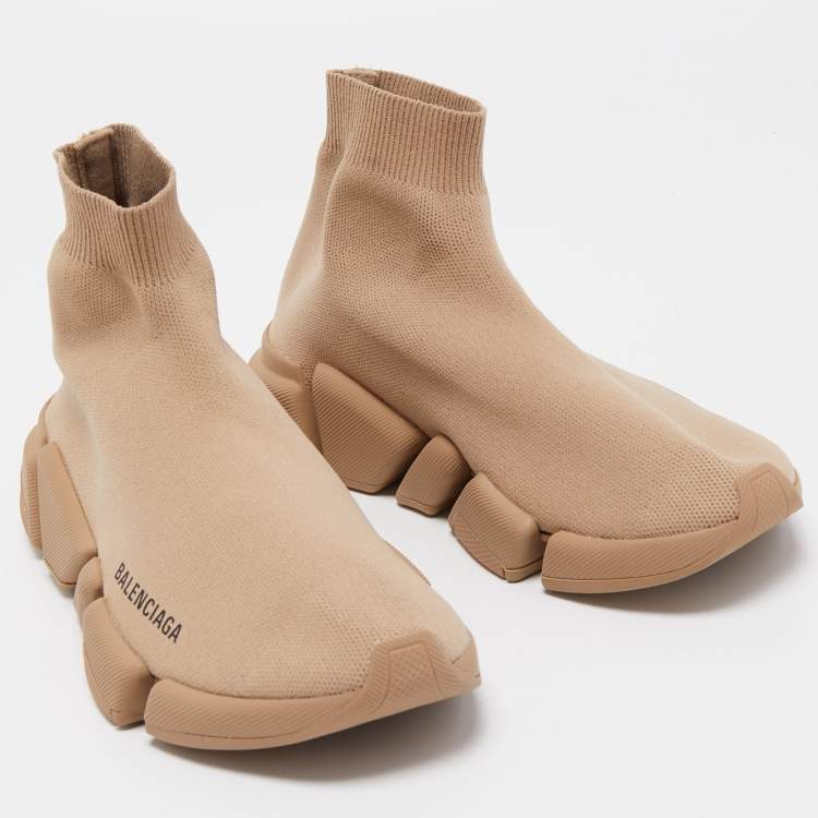 مملوكة مسبقًا Balenciaga Brown Knit Fabric Speed Trainer Sneakers Size 37