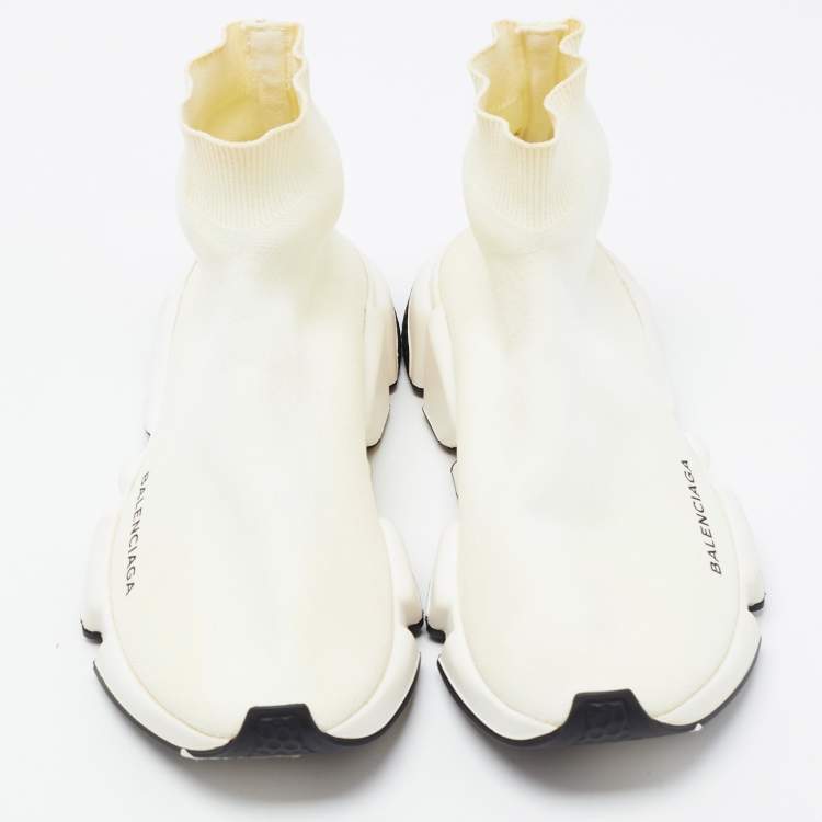 Pre Owned Balenciaga Off White Knit Fabric Speed Trainer Sneakers Size 39