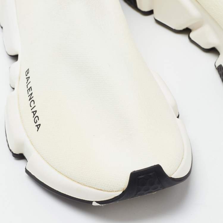 Pre Owned Balenciaga Off White Knit Fabric Speed Trainer Sneakers Size 39