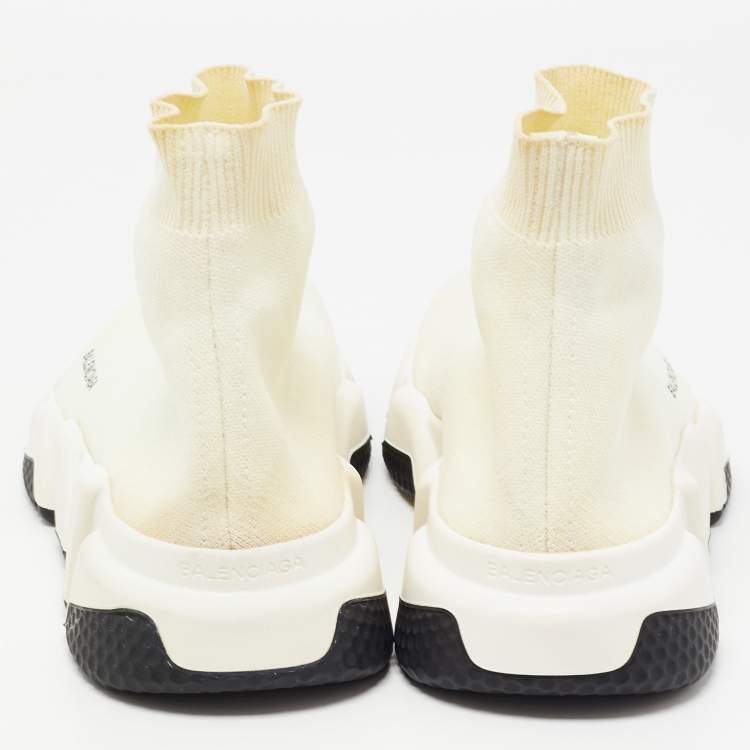 Pre Owned Balenciaga Off White Knit Fabric Speed Trainer Sneakers Size 39