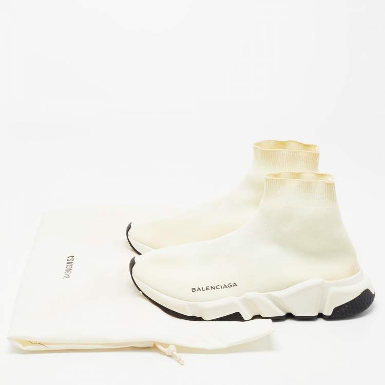 Pre Owned Balenciaga Off White Knit Fabric Speed Trainer Sneakers Size 39