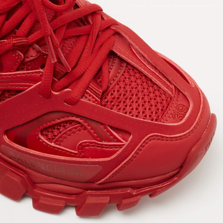 Pre Owned Balenciaga Red Mesh and Synthetic Leather Track Low Top Sneakers Size 39