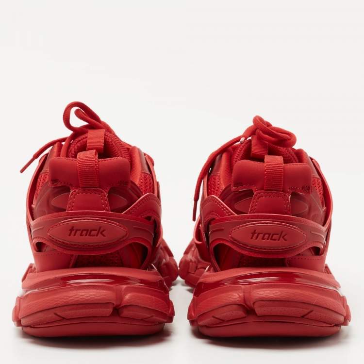 Pre Owned Balenciaga Red Mesh and Synthetic Leather Track Low Top Sneakers Size 39