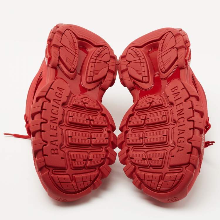 Pre Owned Balenciaga Red Mesh and Synthetic Leather Track Low Top Sneakers Size 39
